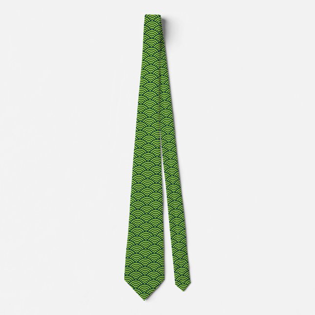 Japanese Fish Scale Pattern - Dark Green on CCFF33 Neck Tie (Front)