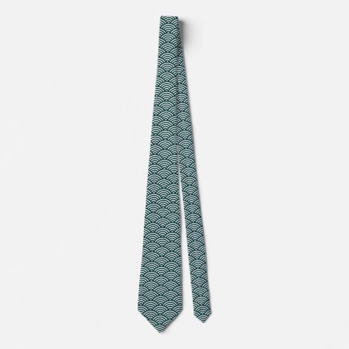 Japanese Fish Scale Pattern _ Dark Green on White Neck Tie
