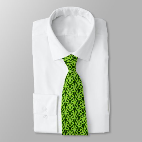 Japanese Fish Scale Pattern _ Green on Black Neck Tie