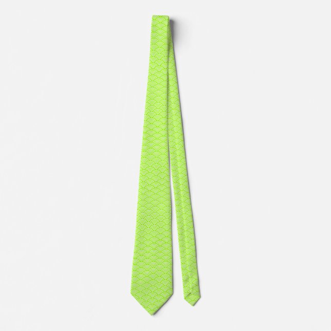 Japanese Fish Scale Pattern - Green on White Neck Tie (Front)