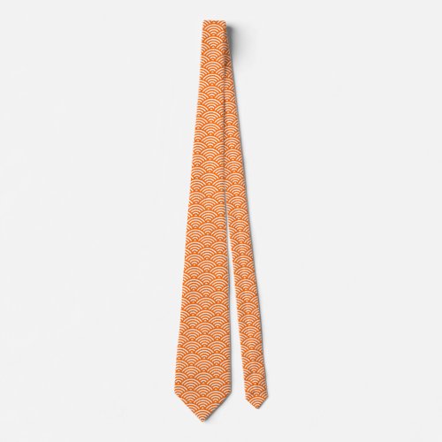 Japanese Fish Scale Pattern _ Orange on White Neck Tie