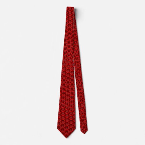 Japanese Fish Scale Pattern _ Red on Black Neck Tie