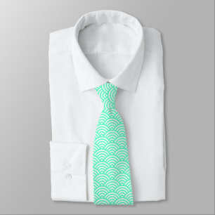 Japanese Fish Scale Pattern - Turquoise on White Neck Tie
