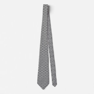 Japanese Fish Scale Pattern - White on Black Neck Tie