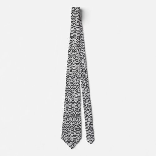 Japanese Fish Scale Pattern _ White on Black Neck Tie