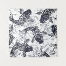 JAPANESE FISH SWIMMING GRAPHIC TAPESTRY