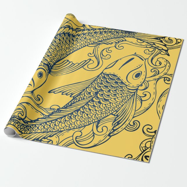 JAPANESE FISH YELLOW GIFT Wrapping Paper (Unrolled)