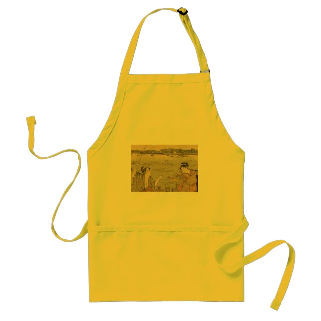 Japanese Fishing Woodblock Fishermen Adult Apron (Front)