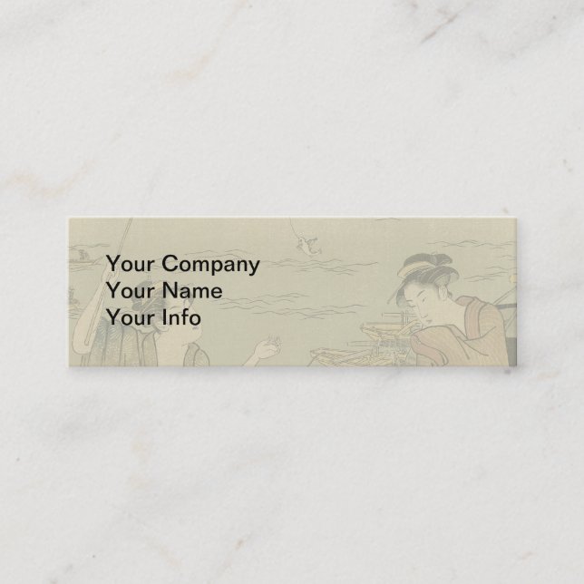 Japanese Fishing Woodblock Fishermen Mini Business Card (Front)