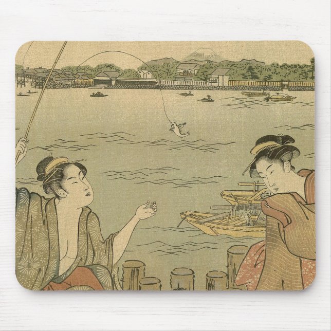Japanese Fishing Woodblock Fishermen Mouse Pad (Front)