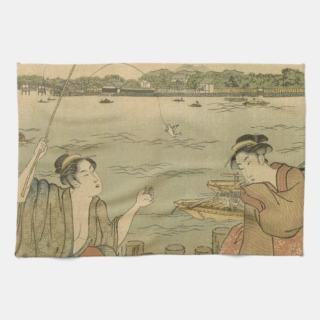 Japanese Fishing Woodblock Fishermen Towel (Horizontal)