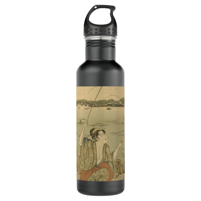 Japanese Fishing Woodblock Fishermen Water Bottle (Front)