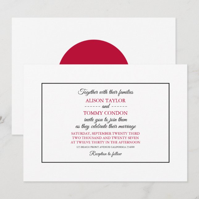 Japanese Flag, Flag of Japan Wedding Invitation (Front/Back)