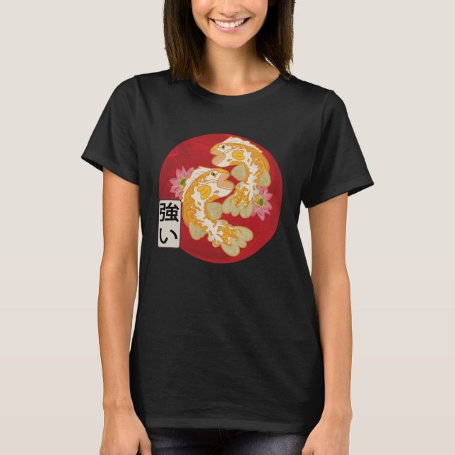 Japanese Flag Koi Fish Koi Carp Aquarium Koi Kanji T-Shirt (Front)
