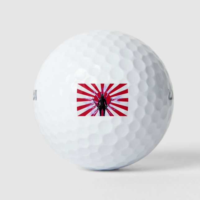 Japanese Flag & Rising Sun Samurai Warrior Golf Balls (Front)