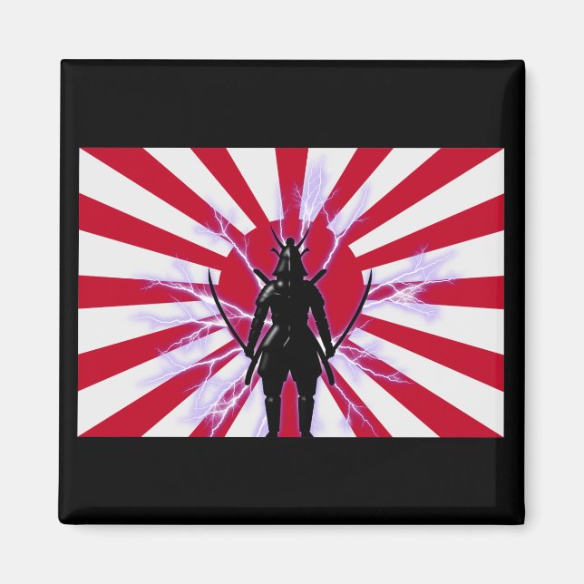 Japanese Flag & Rising Sun Samurai Warrior Magnet (Front)