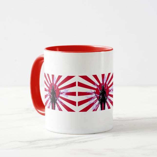 Japanese Flag & Rising Sun Samurai Warrior Mug (Front Left)