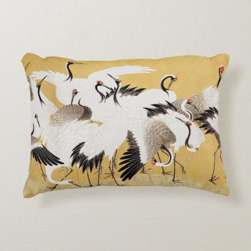 Japanese Flock Cranes Vintage Bird Rich Classic Accent Pillow