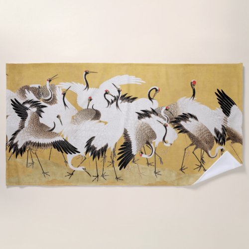 Japanese Flock Cranes Vintage Bird Rich Classic Beach Towel