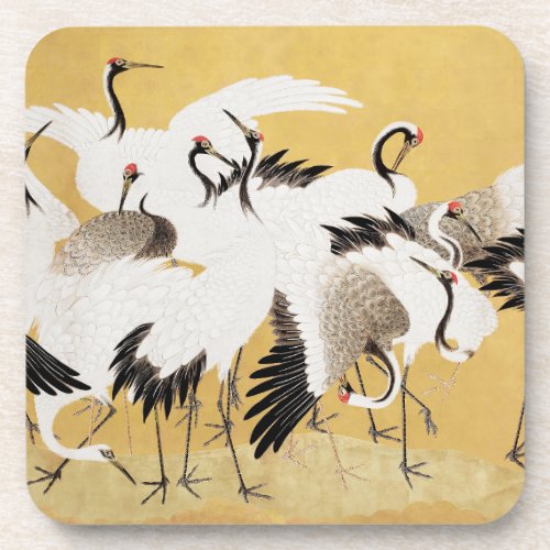 Japanese Flock Cranes Vintage Bird Rich Classic Beverage Coaster