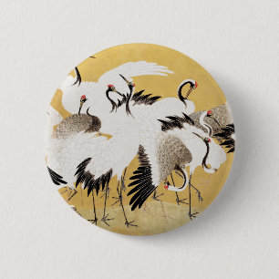 Japanese Flock Cranes Vintage Bird Rich Classic Button
