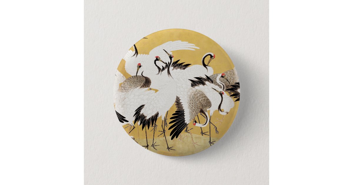 Flocking Buttons Japanese Flock Cranes Vintage Bird Rich Classic Button | Zazzle