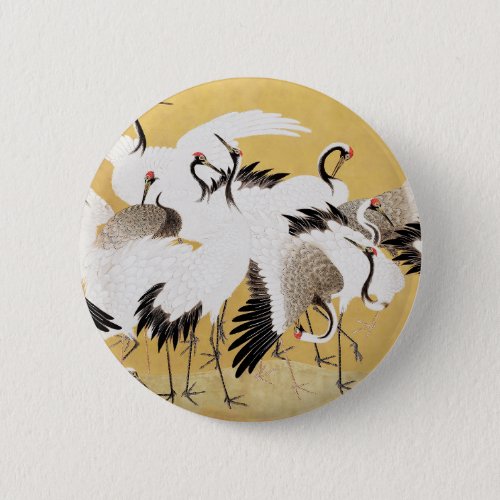 Japanese Flock Cranes Vintage Bird Rich Classic Button