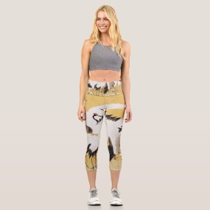 Japanese Flock Cranes Vintage Bird Rich Classic Capri Leggings