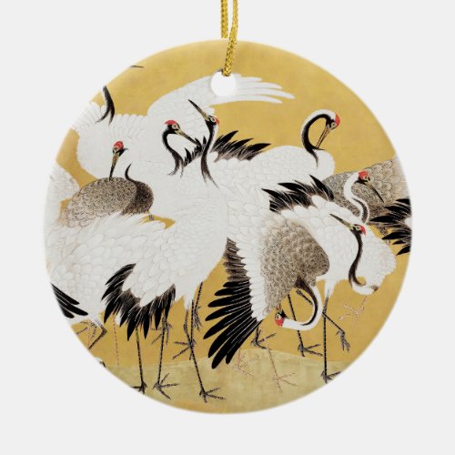 Japanese Flock Cranes Vintage Bird Rich Classic Ceramic Ornament
