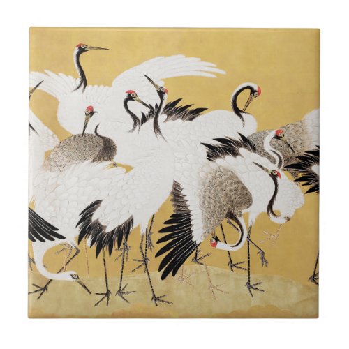 Japanese Flock Cranes Vintage Bird Rich Classic Ceramic Tile