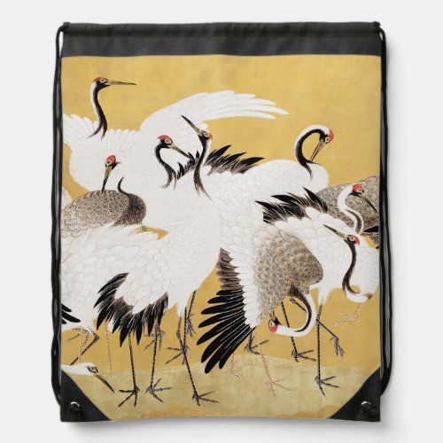 Japanese Flock Cranes Vintage Bird Rich Classic Drawstring Bag
