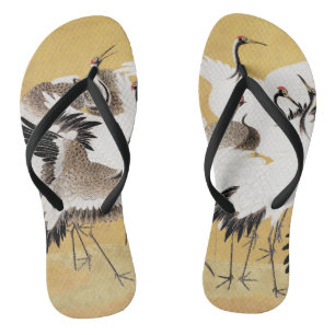 Japanese Flock Cranes Vintage Bird Rich Classic Flip Flops