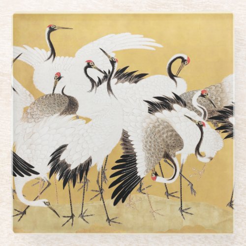 Japanese Flock Cranes Vintage Bird Rich Classic Glass Coaster
