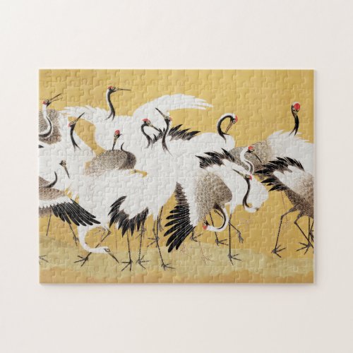 Japanese Flock Cranes Vintage Bird Rich Classic Jigsaw Puzzle