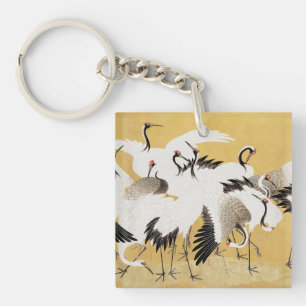 Japanese Flock Cranes Vintage Bird Rich Classic Keychain