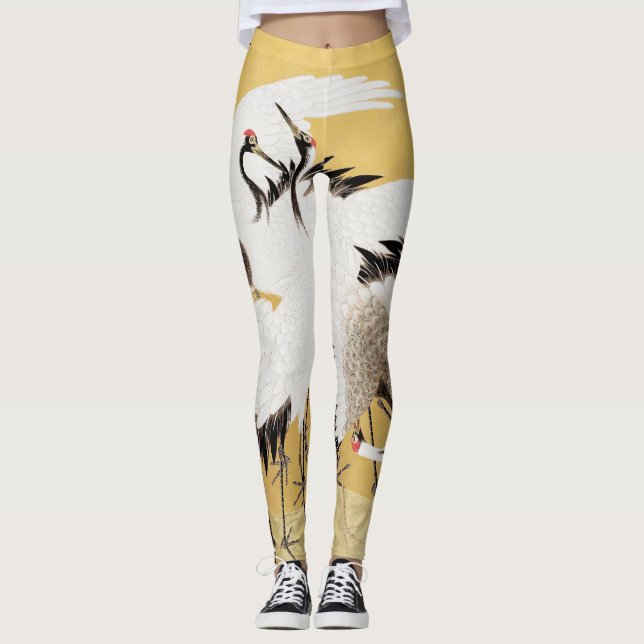 Japanese Flock Cranes Vintage Bird Rich Classic Leggings (Front)