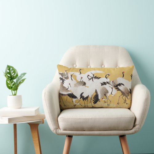 Japanese Flock Cranes Vintage Bird Rich Classic Lumbar Pillow
