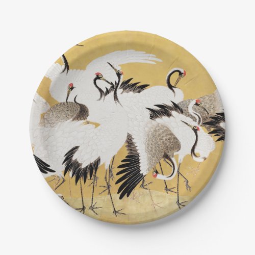 Japanese Flock Cranes Vintage Bird Rich Classic Paper Plates