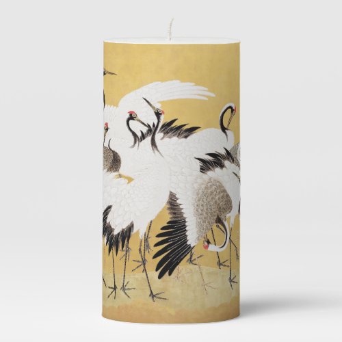 Japanese Flock Cranes Vintage Bird Rich Classic Pillar Candle