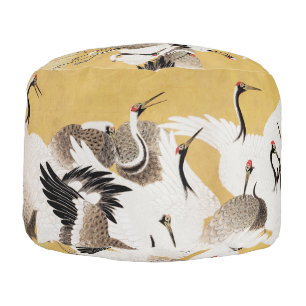 Japanese Flock Cranes Vintage Bird Rich Classic Pouf