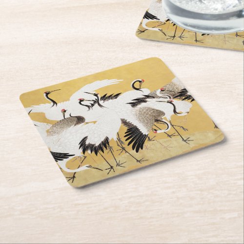 Japanese Flock Cranes Vintage Bird Rich Classic Square Paper Coaster