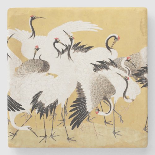 Japanese Flock Cranes Vintage Bird Rich Classic Stone Coaster