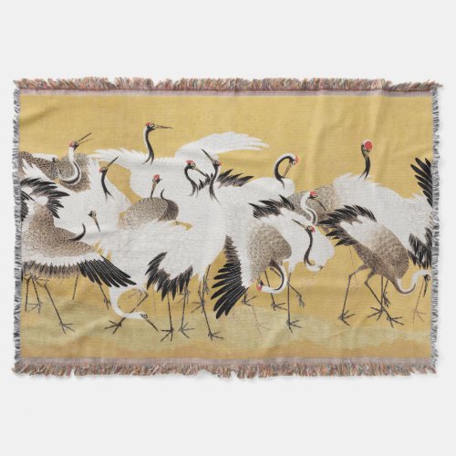 Japanese Flock Cranes Vintage Bird Rich Classic Throw Blanket
