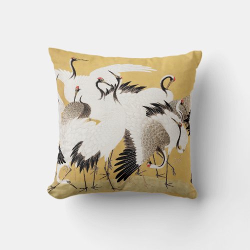Japanese Flock Cranes Vintage Bird Rich Classic Throw Pillow