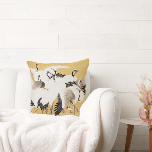 Japanese Flock Cranes Vintage Bird Rich Classic Throw Pillow