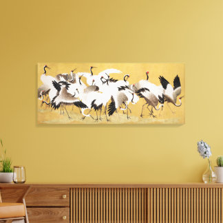 Japanese Flock of Cranes, Vintage printing, Canvas Print