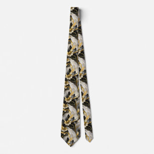 Japanese Floral Black Gold Neck Tie