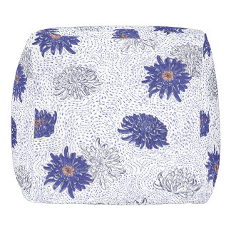 JAPANESE FLORAL BLUE PATTERN COTTON CUBE POUF