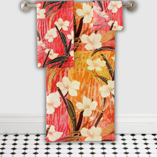 Japanese Floral Calm Sunset Cocktail Bath Towel Set