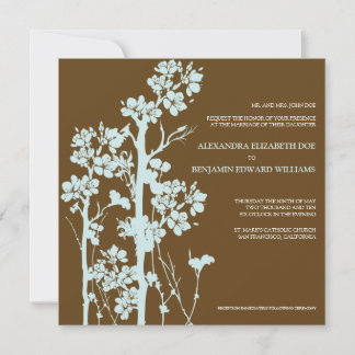 Japanese Floral Chocolate/Blue Wedding Invitation